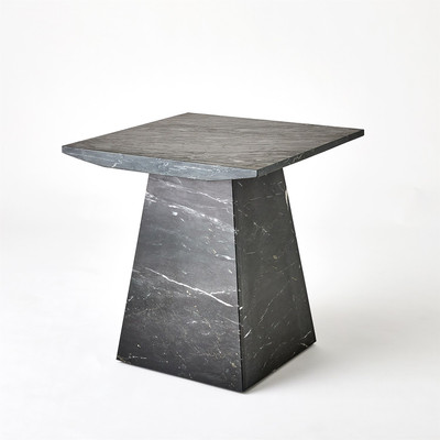 Global Views Aero Side Table - Black Leathered Marble