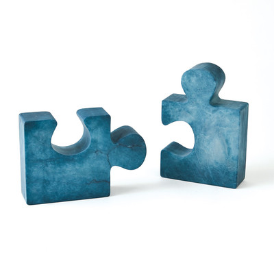 Global Views Alabaster Jigsaw Bookends - Pair - Blue