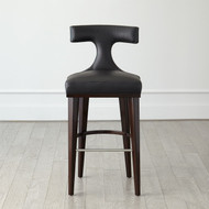 Global Views Anvil Back Barstool - Black Leather