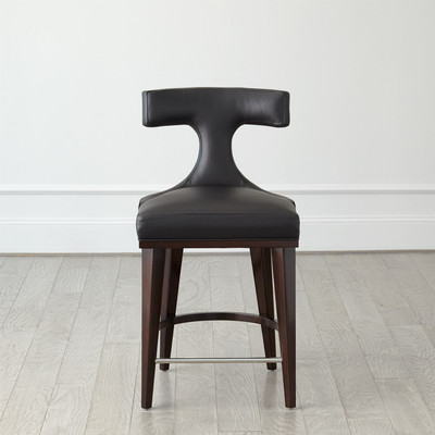 Global Views Anvil Back Counter Stool - Black Leather
