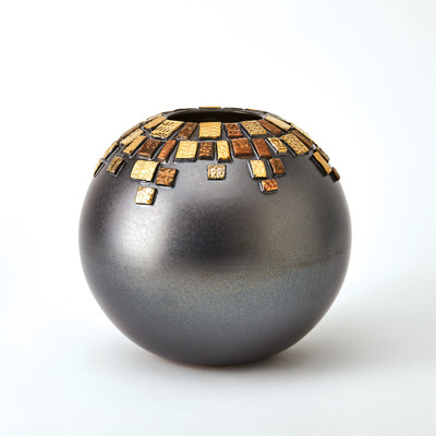 Global Views Array Vase - Black Reactive - Lg