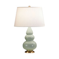 Small Triple Gourd Table Lamp - Antique Natural Brass - Celadon