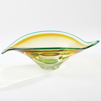 Global Views Bent Leaf Bowl - Aqua - Amber - Lg