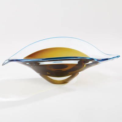 Global Views Bent Leaf Bowl - Blue - Amber - Lg