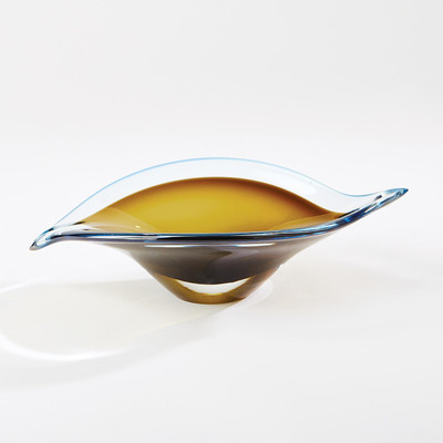 Global Views Bent Leaf Bowl - Blue - Amber - Sm