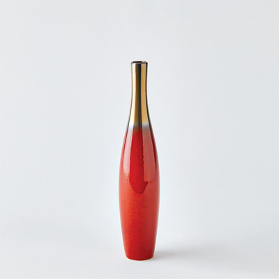 Global Views Boliche Vase - Red - Bronze - Short