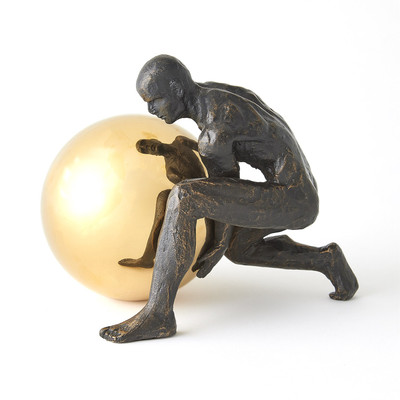 Global Views Boulder Man - Bronze w - Brass Sphere