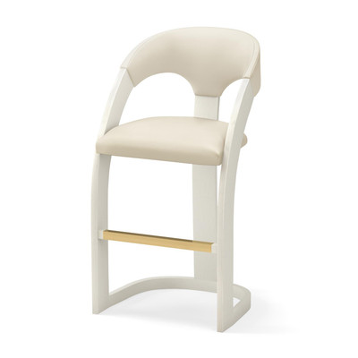 Global Views Delia Bar Stool - Antique White - Milk Leather