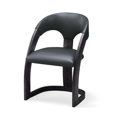 Global Views Delia Dining Chair - Ebony Cerused - Graphite Leather