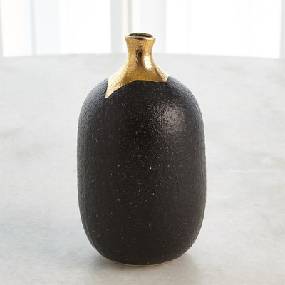 Global Views Dipped Golden Crackle - Black Cylinder Vase - Sm