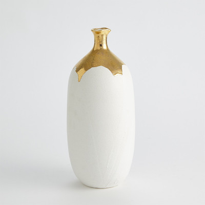 Global Views Dipped Golden Crackle - White Cylinder Vase - Lg