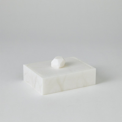Global Views Facet Knob Alabaster Box - White - Sm