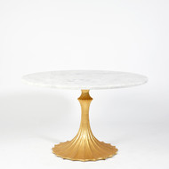 Global Views Flute Table 48 White Marble Top w - 26 Gold Leaf Base