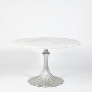 Global Views Flute Table 48 White Marble Top w - 26 Silver Leaf Base