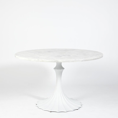 Global Views Flute Table 48 White Marble Top w - 26 White Base