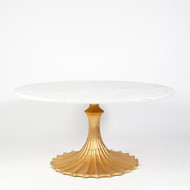 Global Views Flute Table 60 White Marble Top w - 34 Gold Leaf Base
