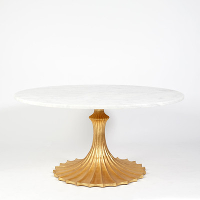Global Views Flute Table 60 White Marble Top w - 34 Gold Leaf Base