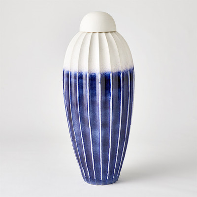 Global Views Fluted Jar w - Lid - Cobalt - Lg