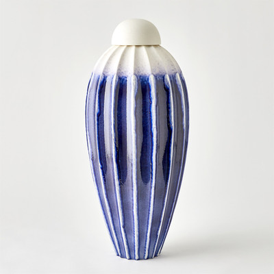 Global Views Fluted Jar w - Lid - Cobalt - Sm