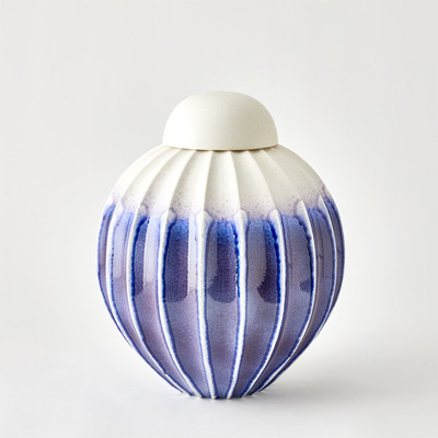 Global Views Fluted Jar w - Lid - Cobalt - Wide