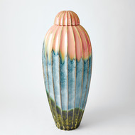 Global Views Fluted Jar w - Lid - Watercolor