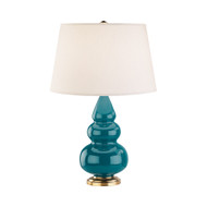 Small Triple Gourd Table Lamp - Antique Natural Brass - Peacock