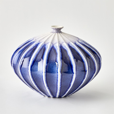 Global Views Furrow Vase - Cobalt - Wide