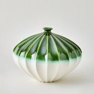 Global Views Furrow Vase - Emerald - Wide