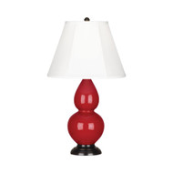 Small Double Gourd Table Lamp - Deep Patina Bronze - Ruby Red