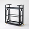 Global Views Grid Block Bar Cart - Black Lacquer with Shiny Brass Wheels