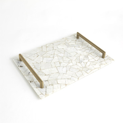 Global Views Gypsum Tray w - Brass Handles