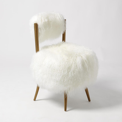 Global Views Hailey Chair - Mongolian Lamb - White