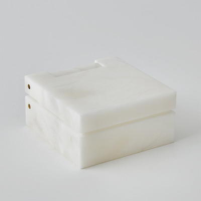Global Views Hinged Alabaster Box - White - Lg