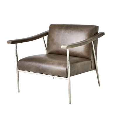 Global Views L Brooks Leather Chair - Nickel