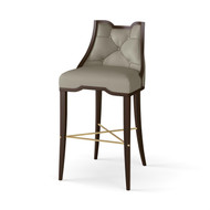 Global Views Logan Bar Stool - Walnut - Chesterfield Grey Leather