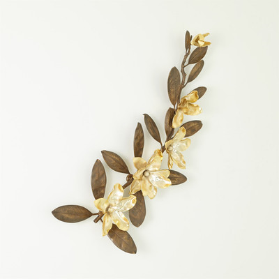 Global Views Magnolia Branch Wall Art - Antique Brass - Gold - Sm