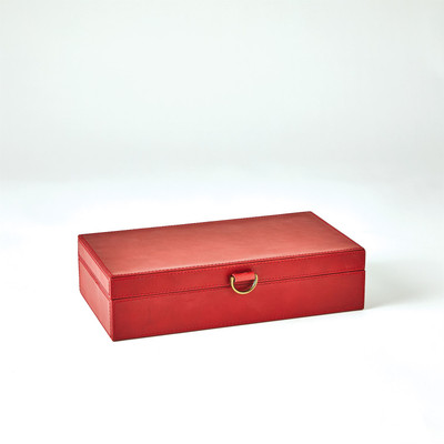 Global Views Marbled Leather D Ring Box - Deep Red - Med