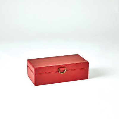 Global Views Marbled Leather D Ring Box - Deep Red - Sm