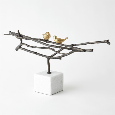 Global Views Nesting Birds Sculpture - Gold Leaf