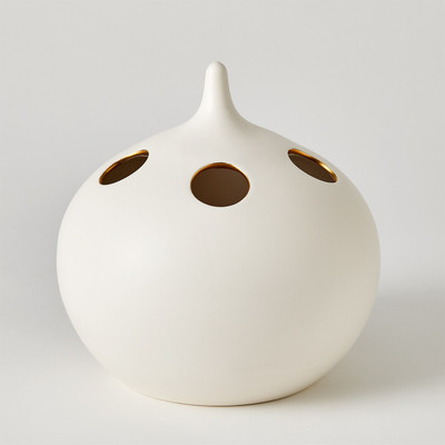 Global Views Oh No Vase - Matte White - Gold Rim - Lg