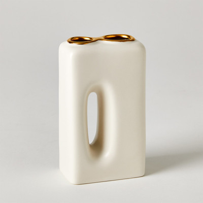 Global Views Oh Yes Vase - Matte White - Gold Rim - Lg