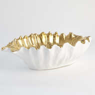 Global Views Organic Wave Oval Bowl - White - Gold - Lg