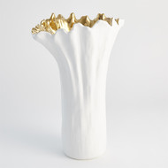 Global Views Organic Wave Tall Bowl - White - Gold