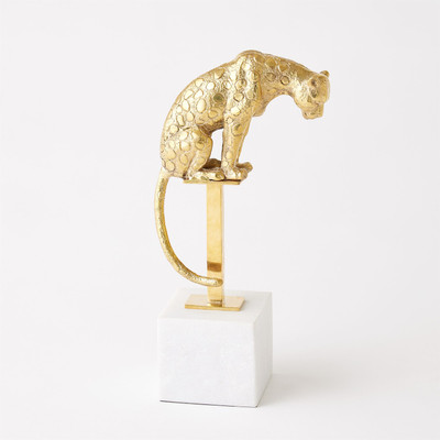 Global Views Perched Jaguar on Stand - Brass