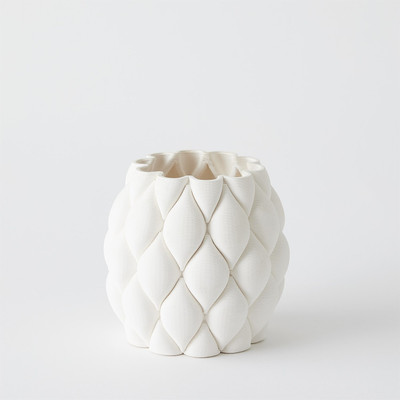 Global Views Pillowed Printed Vase - Matte White - Sm