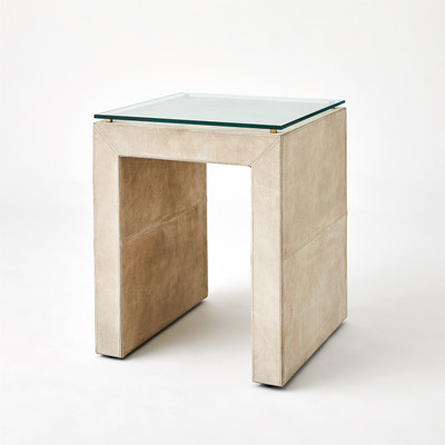 Global Views Posh Side Table - Parchment Suede