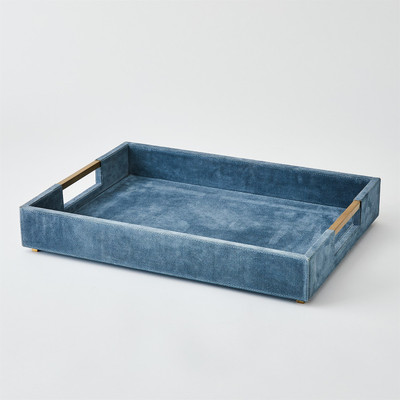 Global Views Posh Tray - Dusty Blue Suede - Lg