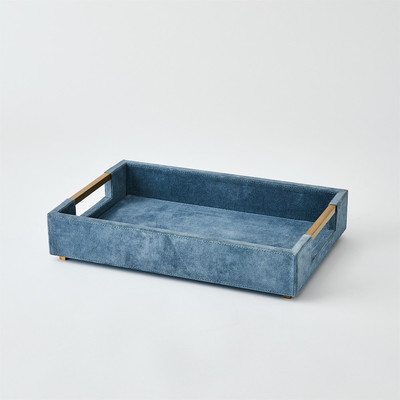 Global Views Posh Tray - Dusty Blue Suede - Sm