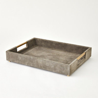 Global Views Posh Tray - Grey Suede - Lg