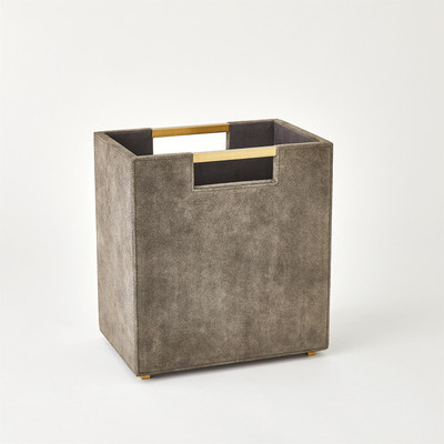 Global Views Posh Wastebasket - Grey Suede